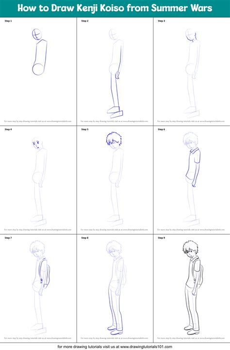 How To Draw Kenji Koiso From Summer Wars Printable Step By Step Drawing