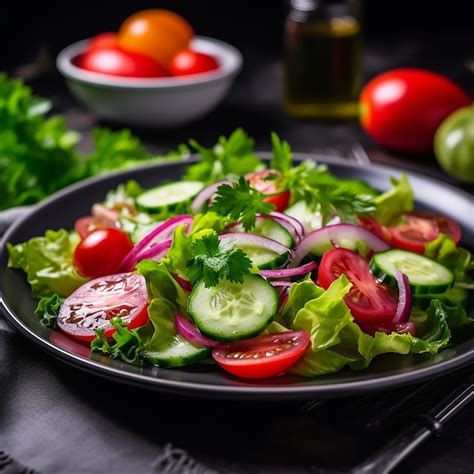 Premium Photo Salad From Tomatoes Cucumber Red Onions And Lettuce