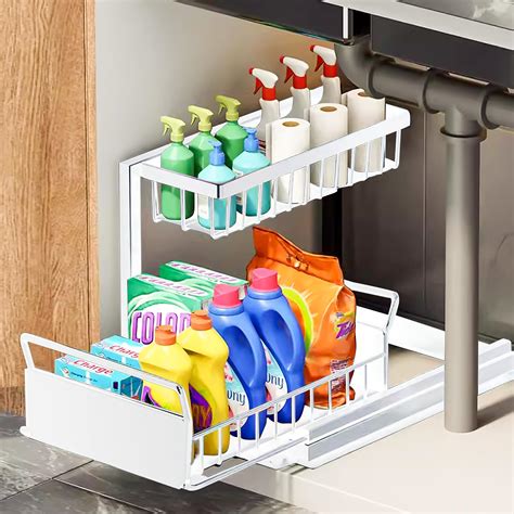 Tikxlafe Sp Lschrank Organizer Stahl Ebenen Unter Dem Waschbecken