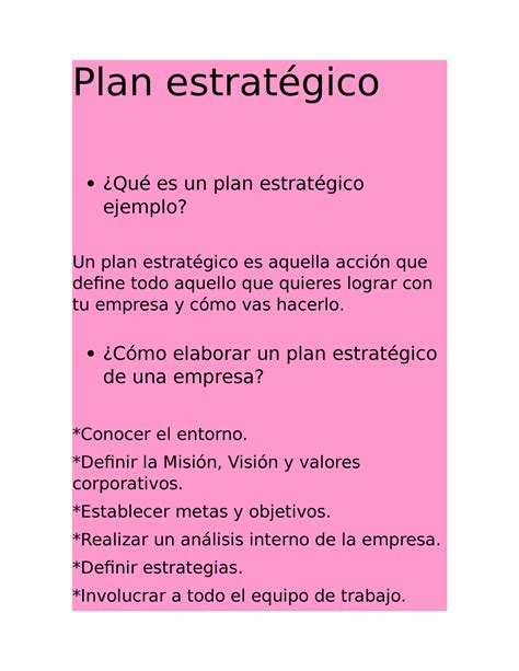 Plan estratégico plan estrategico 2022 Plan estratégico Qué es un