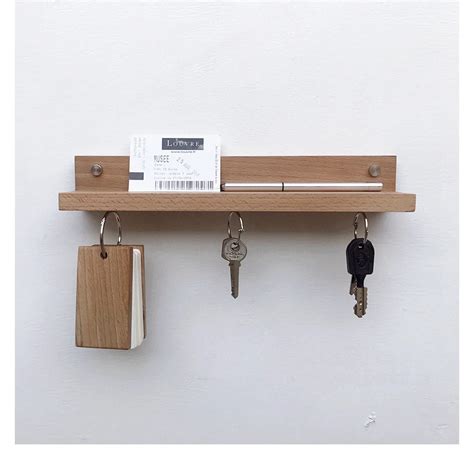 Floating Wall Mounted Storage Shelf Magnetic Key Rack Natural Walnut Wood Key Hook Hanger