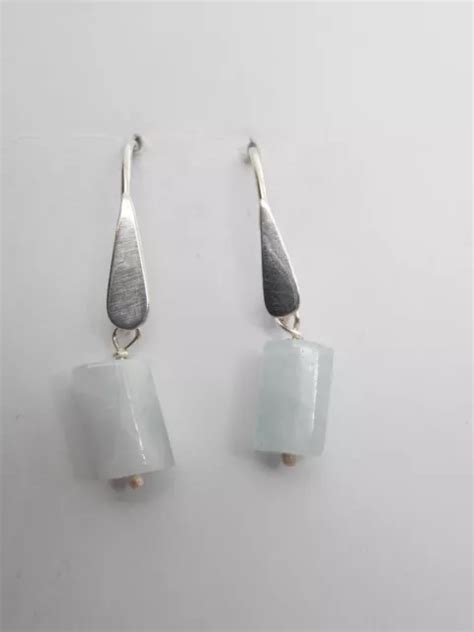 BOUCLES D OREILLES PENDANTES En Aigue Marine Naturel Et Argent 925