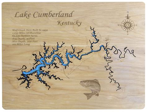 Lake Cumberland Kentucky Laser Cut Wood Map