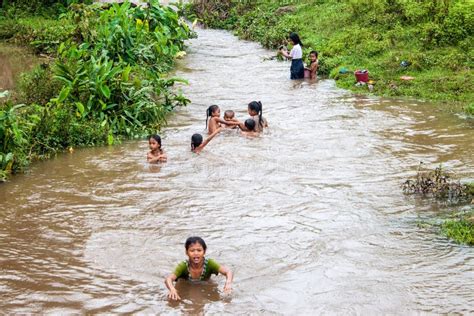 Laotians Bath In A River Editorial Stock Image Image Of Laos