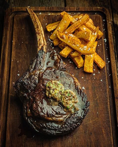 32 Day Dry Aged 1kg Dexter Beef Tomahawk Steak With A Porcini And Madeira Butter And Double