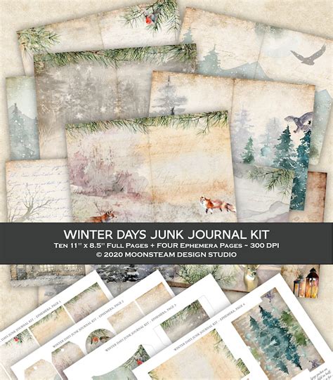 Junk Journal Printable Kit Winter Junk Journal Papers And Etsy