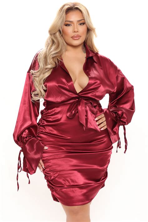 Unmatched Satin Midi Dress Burgundy Fashion Nova