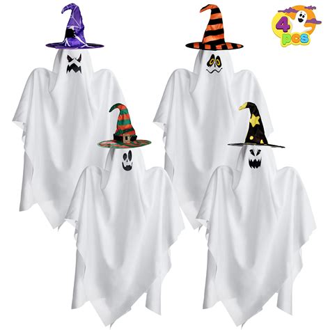 Joyin 4 Pack 275” Halloween Hanging Ghosts Decoration With Witch Hat Cute Flying Ghost With