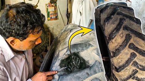 Talented Man Repairing A Huge Tractor Tire Amazing Process Of