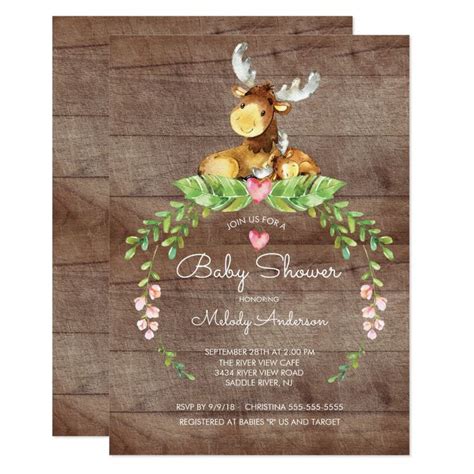Rustic Woodland Moose Baby Shower Invitation Zazzle Giraffe Baby