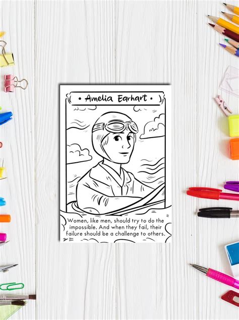 Amelia Earhart Coloring Page Printable Drawing Etsy Unique Coloring