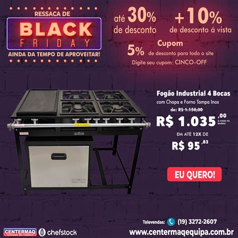 Fogão Industrial 4 Bocas Chapa e Forno Tampa Inox Entre em contato