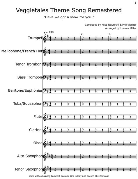 Veggietales Theme Song Remastered Sheet Music For Trumpet Horn In F