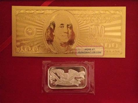 24k Gold 100 Bill Bank Note W 1 Troy Oz 999 Pure Silver Bar Bullion