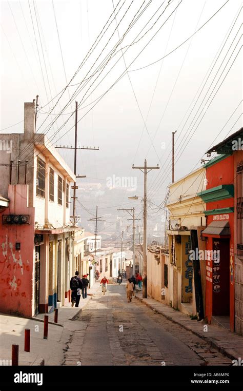 View from the top of the hill towards the volcano in Quetzaltenango ...