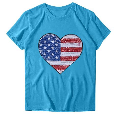 Mitankcoo American Flag Shirts For Women 4th Of July Stars And Stripes Tees Casual Round Neck