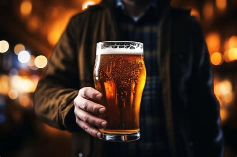 Premium Photo A Man Holds A Glass Of Golden Light Beer In His Hands