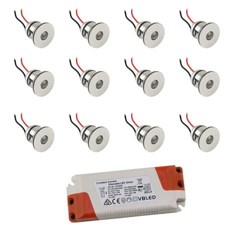 Mini Spots Set Van 12 1W Mini LED Inbouwspots Warm Wit Met Voedingsunit