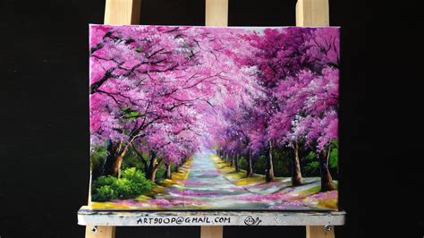 Cherry Blossom Canvas Painting : Cherry blossom painting abstract ...