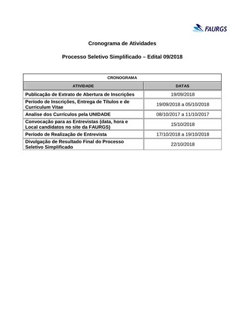 Pdf Cronograma De Atividades Processo Seletivo Simplificado