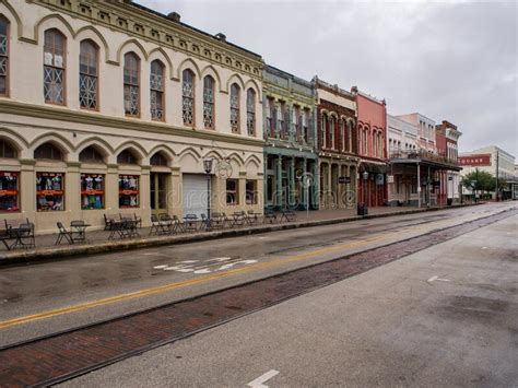 The Strand Historic District In Downtown Galveston Texas On A Rain