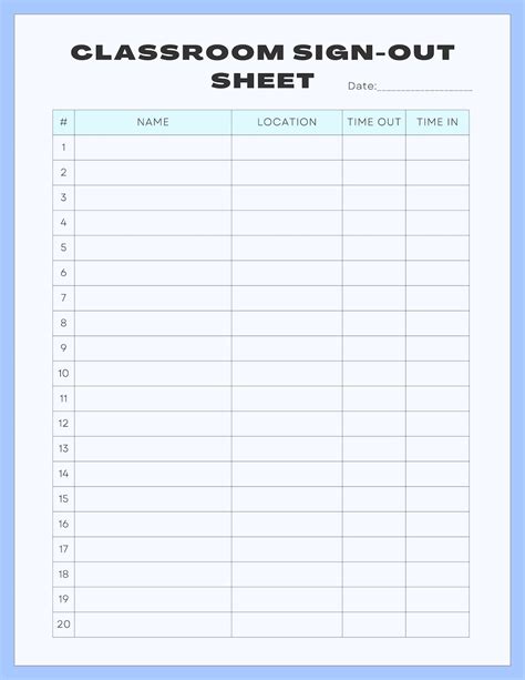 Classroom Sign Out Sheet With Name, Location, Time Out and Time in Tabs Downloadable and ...
