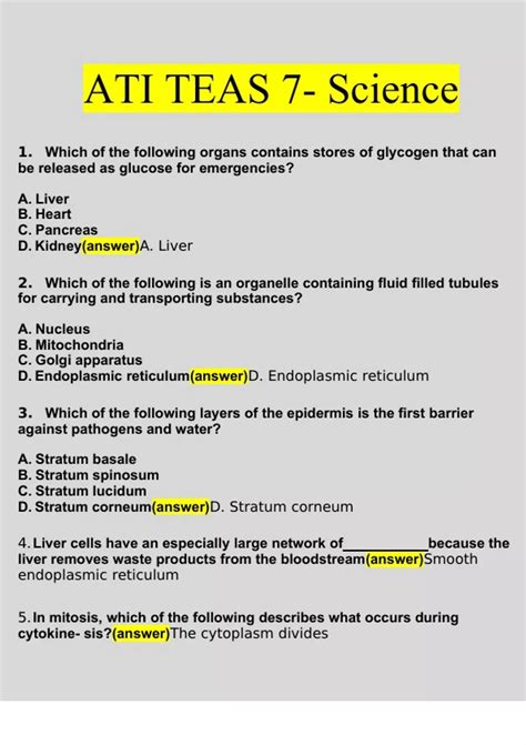 ATI TEAS 7 Science Questions And Answers Latest 2023 2024 Verified