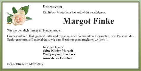 Traueranzeigen Von Margot Finke Trauer In Thueringen De