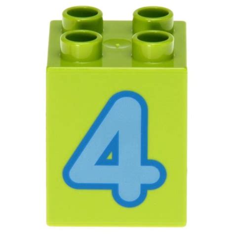 LEGO Duplo Brick 2 X 2 X 2 Number 4 31110pb076 Lime DECOTOYS