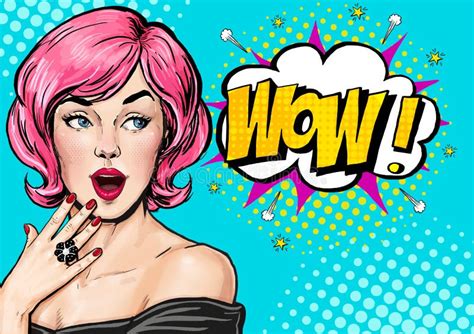 Pop Art Illustration Surprised Girl Comic Woman Wow Advertising