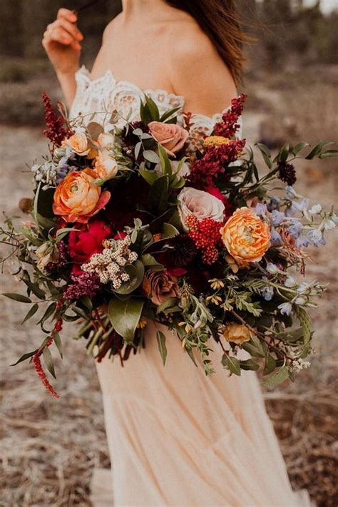 Top Rust Sunset Dusty Orange Wedding Bouquets For Fall Bohemian