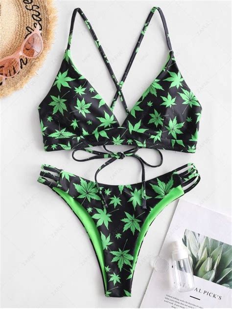 29 OFF 2020 ZAFUL Maple Leaf Ladder Cutout Cross High Cut Bikini