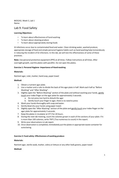 Bios 242 Week 5 Assignment Lab 9 Of 14 Onsite Food Safety Course