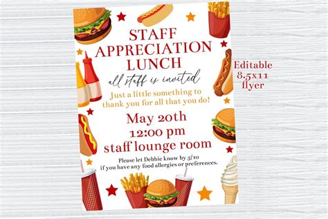 Editable Fast Food Staff Appreciation Flyer Template Hamburgers Hot