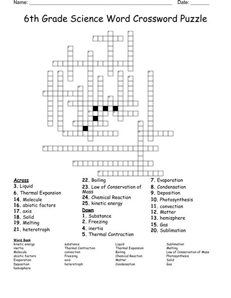 Th Grade Science Word Crossword Puzzle Wordmint