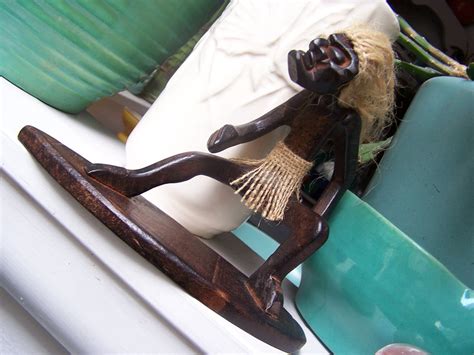 Vintage Carved Wooden Surfer Tiki Surfboard Figurine Man Etsy