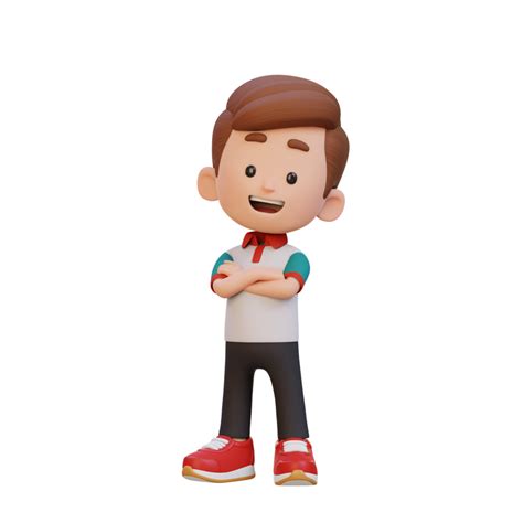 3d Cute Kid Character In Confident Pose Crossed Hand 34618203 Png