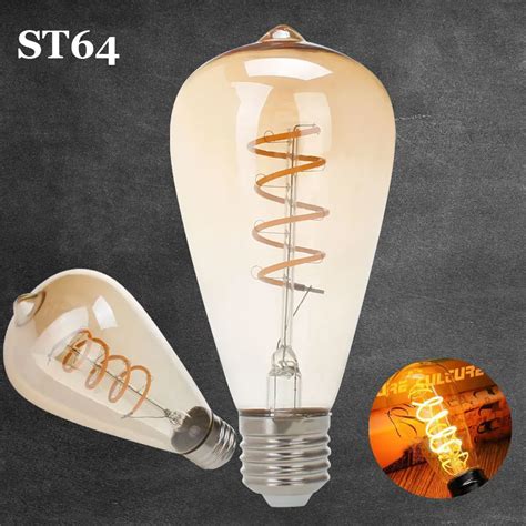 E27 St64 G125 Spiral Light Led Filament Bulb 4w 2200k Led Vintage Edison Filament Retro Globe