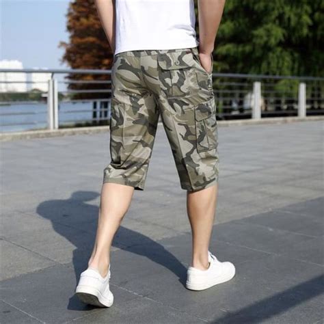 Pantacourt Cargo Camouflage Homme En Coton Multi Poches Taille