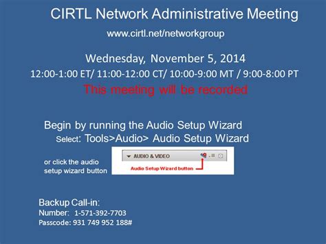 Cirtl Network Administrative Meeting Wednesday November 5 00 100 Et