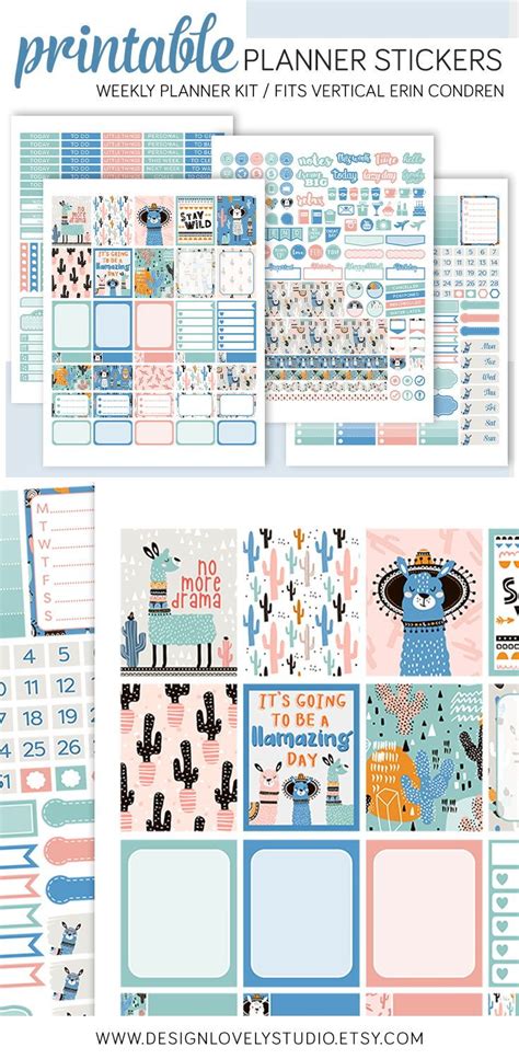 Llama Planner Stickers Vertical Planner Stickers Printable Weekly Kit