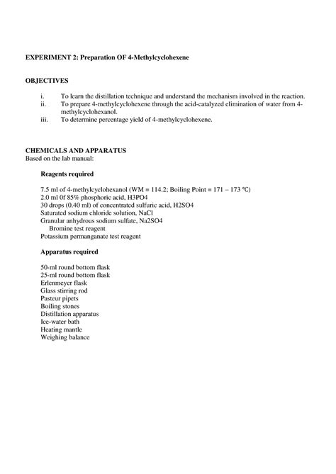 Lab Report 2 Chm457 Fund Organic Chemistry Experiment 2 Preparation