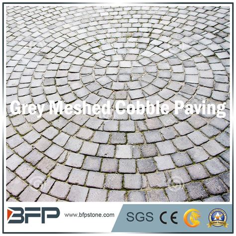 China Grey Granite Paving Stone Meshed Cobble Stone For Exterior