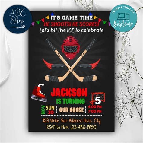 Hockey Birthday Invitation Template To Print At Home Diy Bobotemp