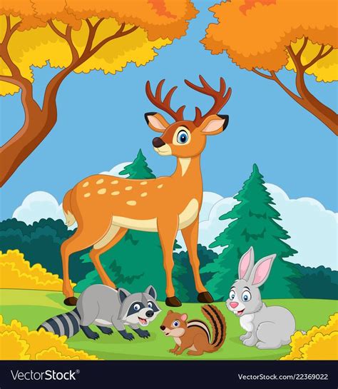 Cartoon Deer And Other Animals In The Forest