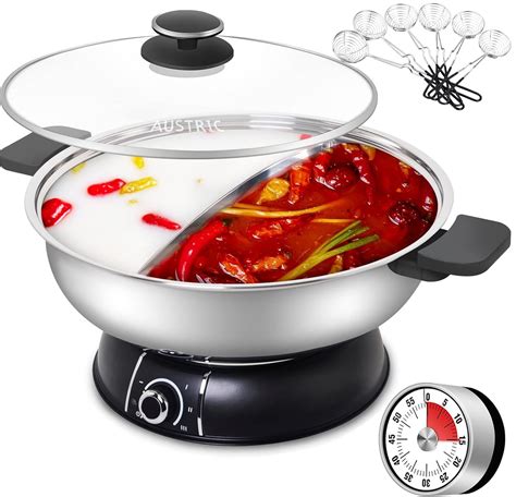 Austric Electric Shabu Shabu Hot Pot Stainless Steel Hot Pot With Divider Electric Pot With