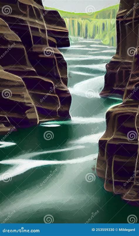 Gorge And River Abstract Digital Art Stock Illustration