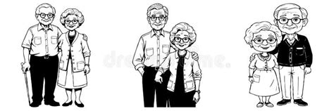 Grandma And Grandpa Fictional Characters Black And White Cartoon