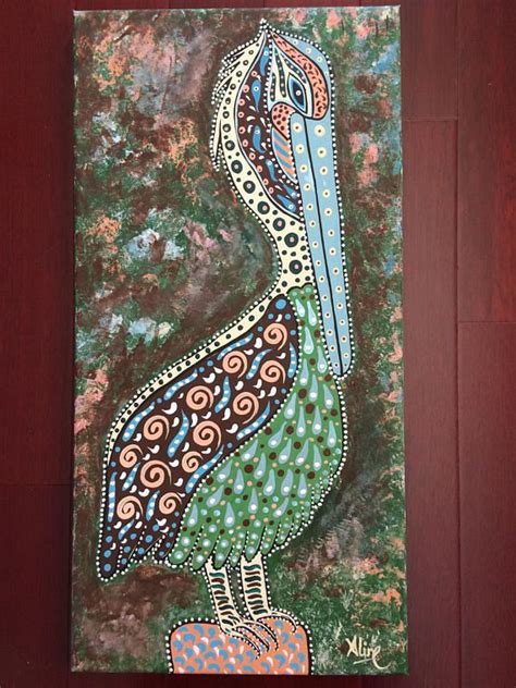 New Orleans Folk Art Original Painting Pelican Art Visual Pelican Art