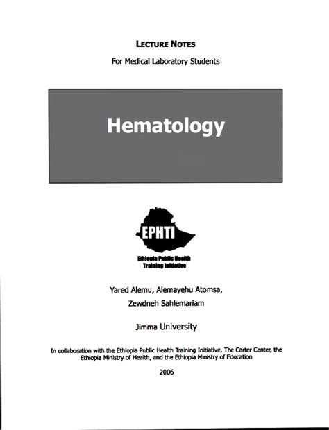 Hematology Lecture Notes For Medical Laboratory Lecture Notes For